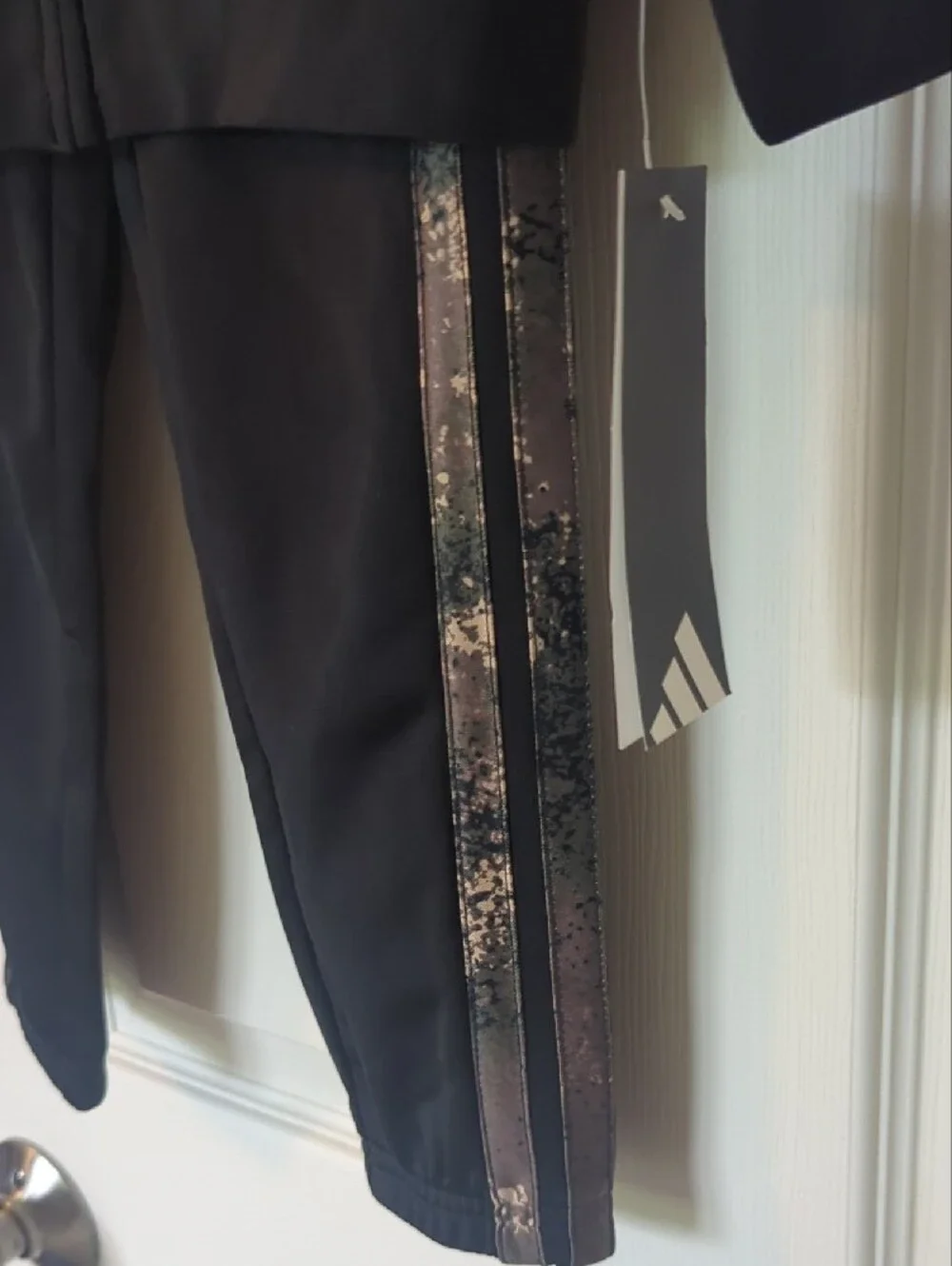 adidas Kids Black Track Jacket and Pants Set with Gold Accents